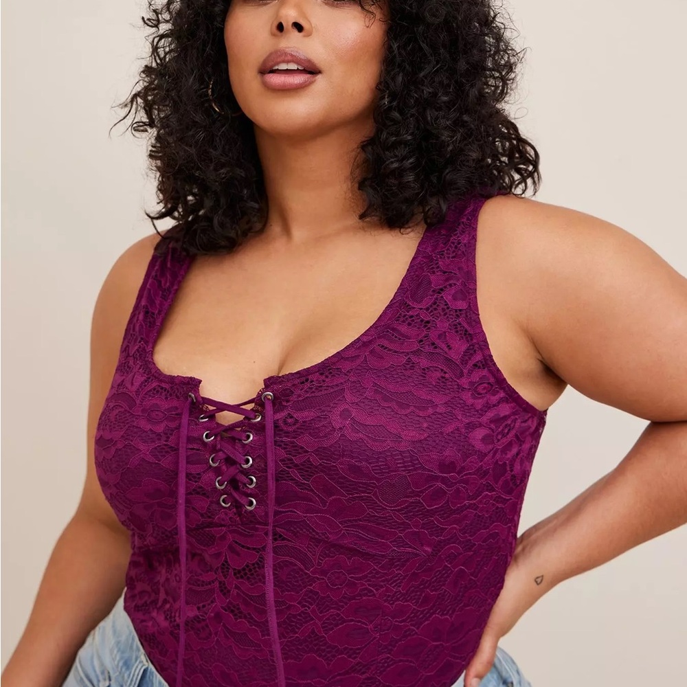 Torrid Purple Lace-Up Sleeveless Bodysuit